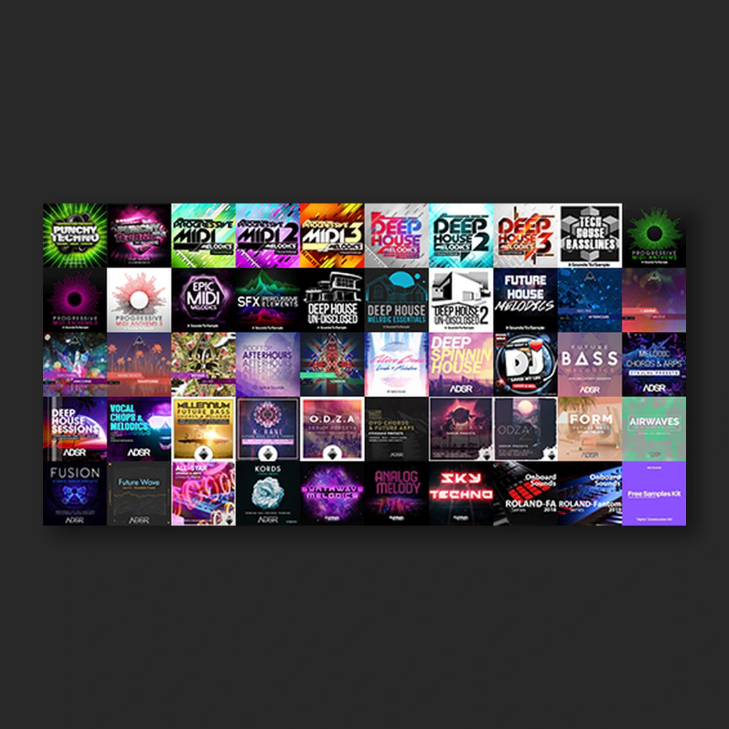 Collage of selected commercial sound-design projects created for music technology companies since 2010.